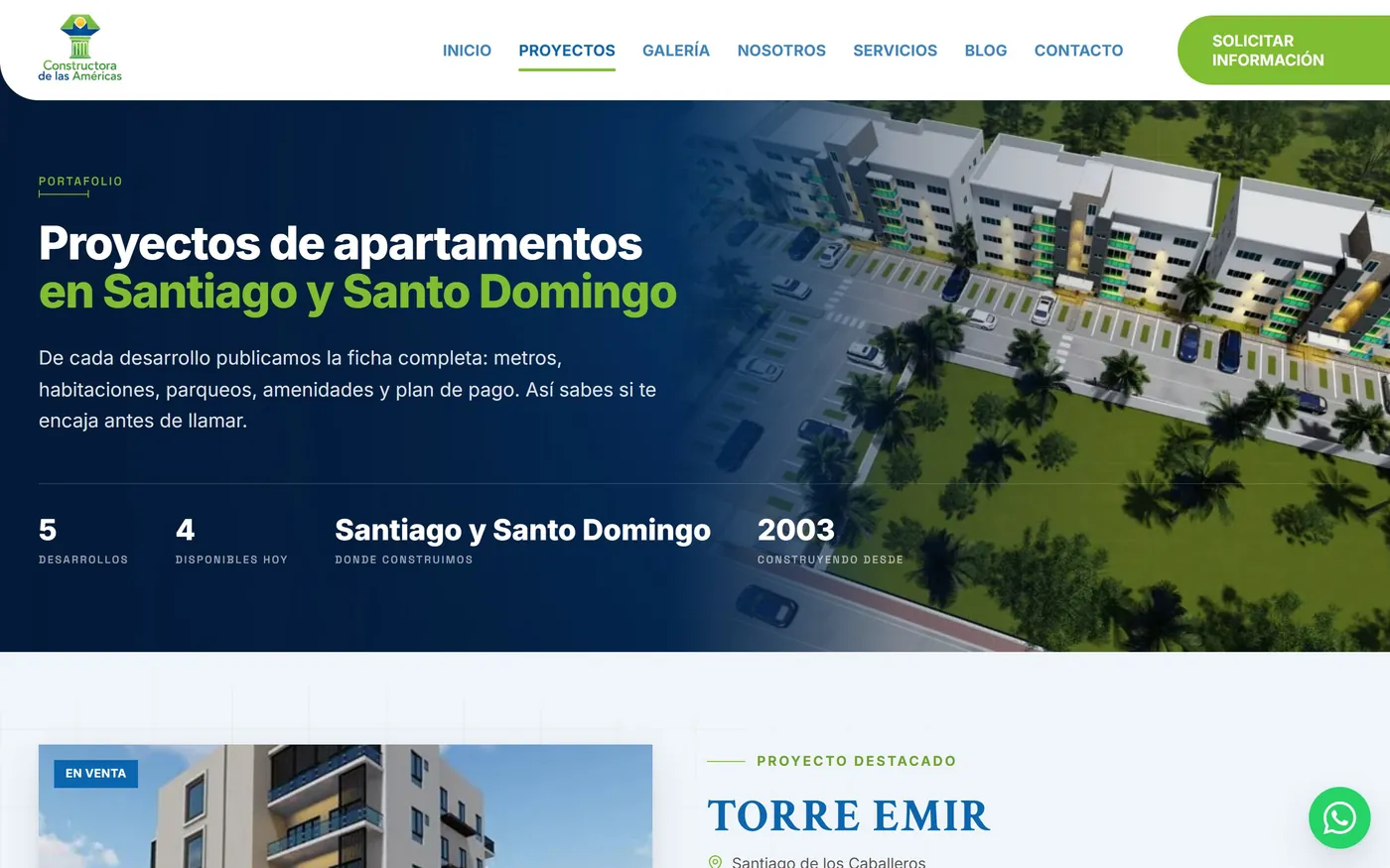 Página de proyectos con la ficha de cada desarrollo