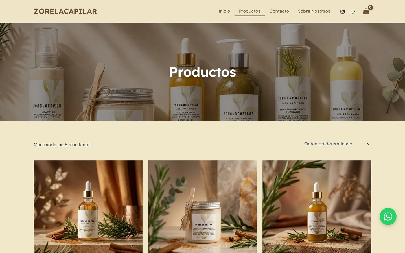 Catálogo de productos de la tienda online de Zorela Capilar